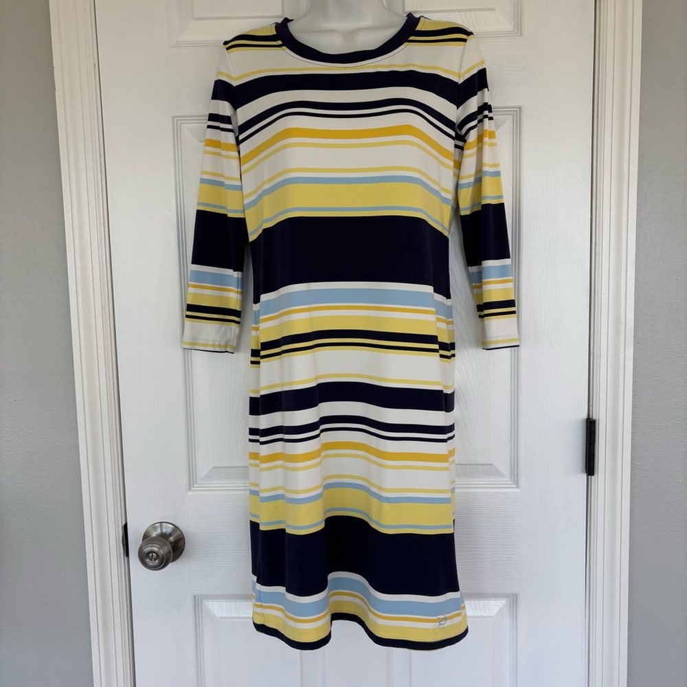 Southern Tide Yellow and Black Sheath Dress Long Sleeve Crew Neck